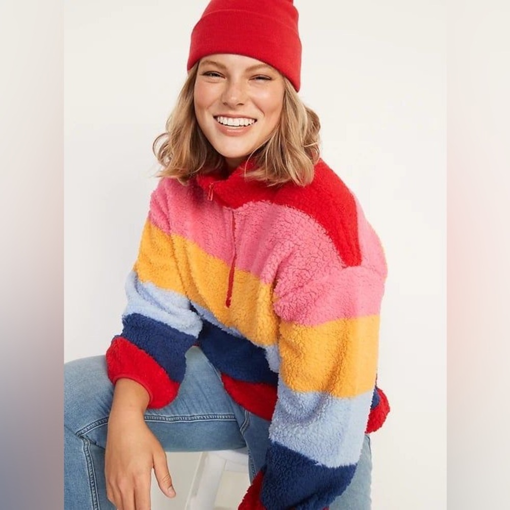 Comfy + Colorful Old Navy Sherpa Quarter-Zip—Like New